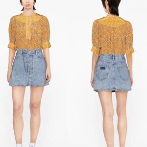 Ganni Denim Crinkle Double Button Mini Skirt 44